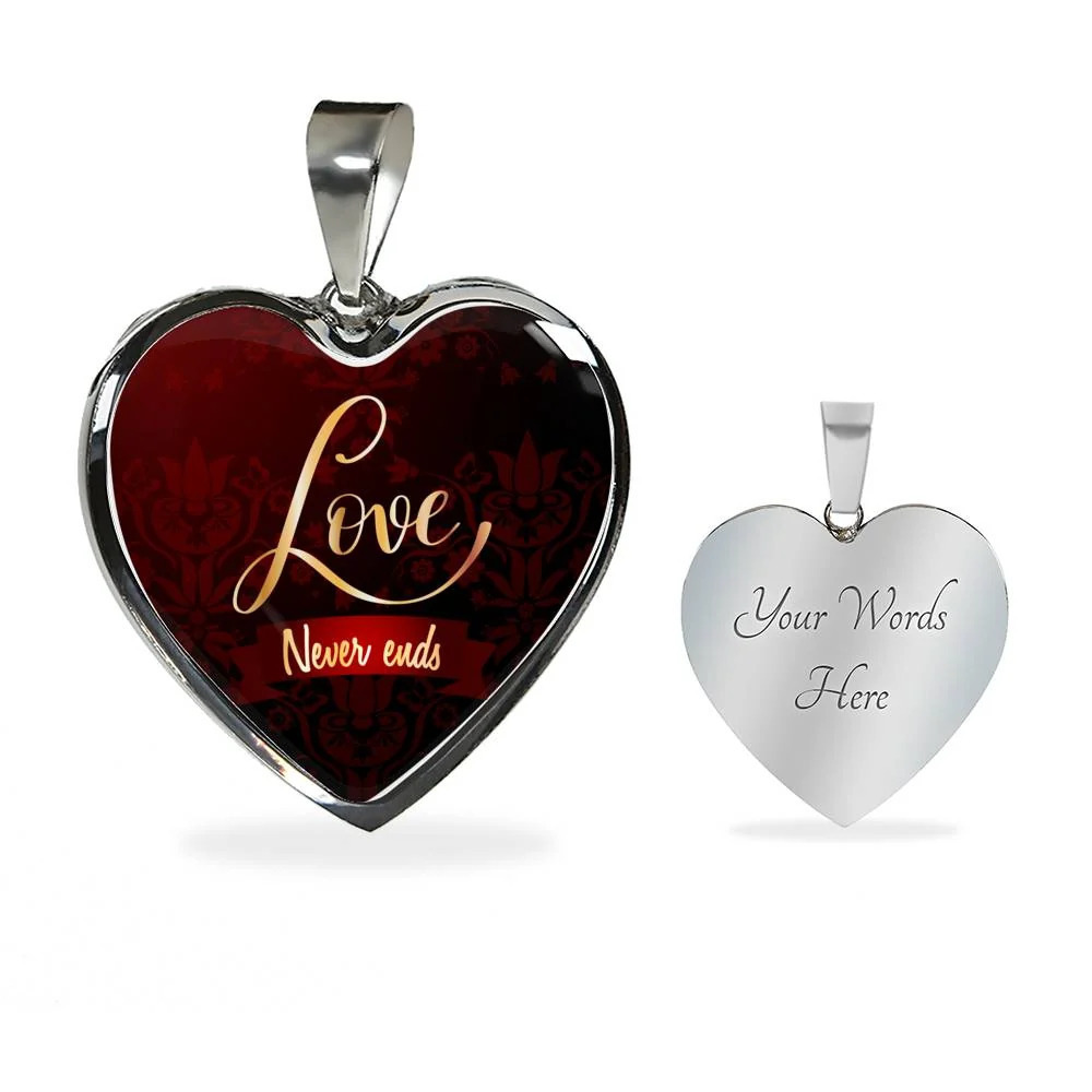 Love Never Ends Necklace Personalized Engraved Silver Heart Necklace Custom Nam